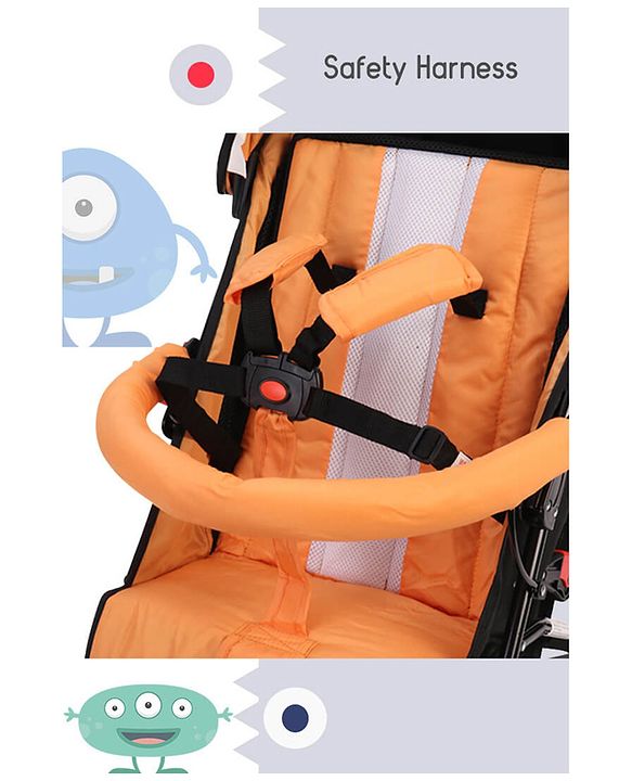 Babyhug Lil Monsta Stroller With Adjustable Leg Rest (No Reclining Position) - Orange & Black