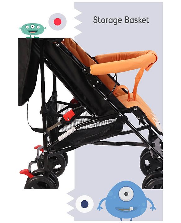 Babyhug Lil Monsta Stroller With Adjustable Leg Rest (No Reclining Position) - Orange & Black