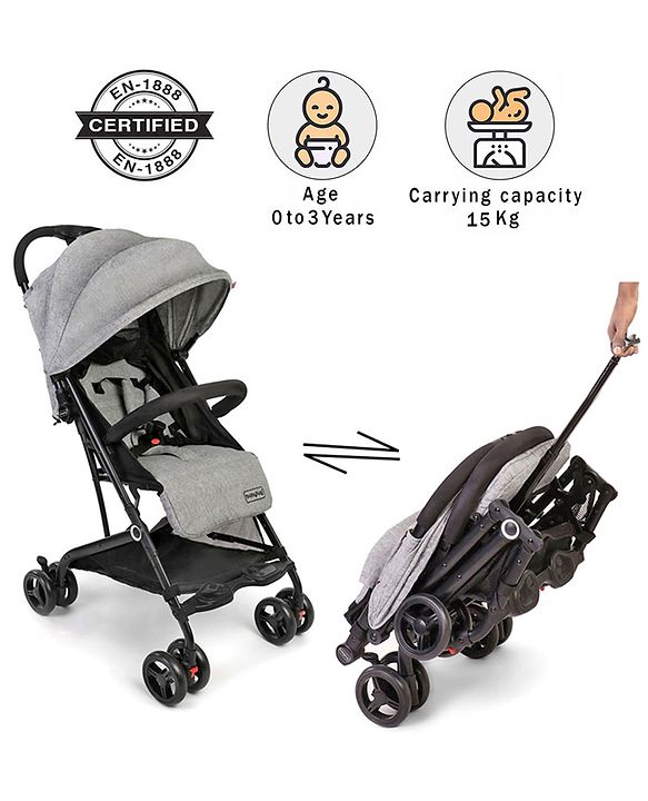 Babyhug Easy Travel Cabin Stroller With Z-Fold & Trolley Handle - Grey
