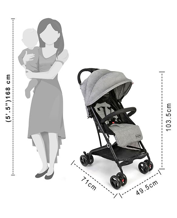 Babyhug Easy Travel Cabin Stroller With Z-Fold & Trolley Handle - Grey