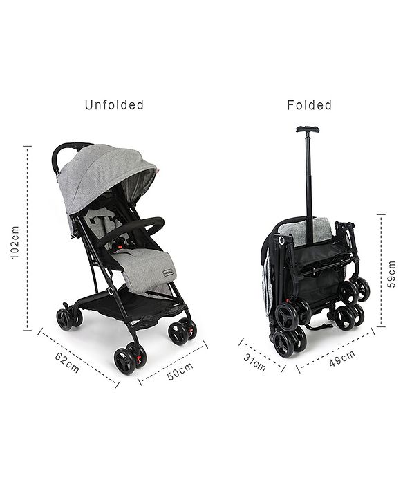 Babyhug Easy Travel Cabin Stroller With Z-Fold & Trolley Handle - Grey