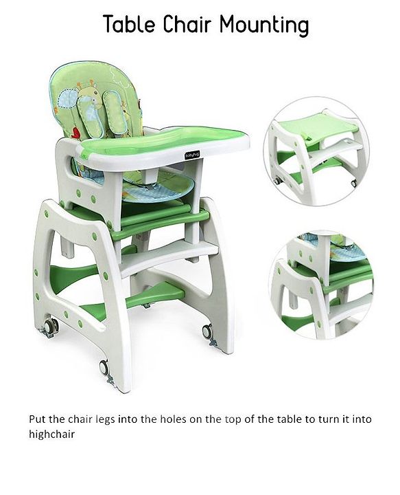 Babyhug Dolce Vita 3 in 1 High Chair With Caster Wheels & 5 Point Safety Harness - Green
