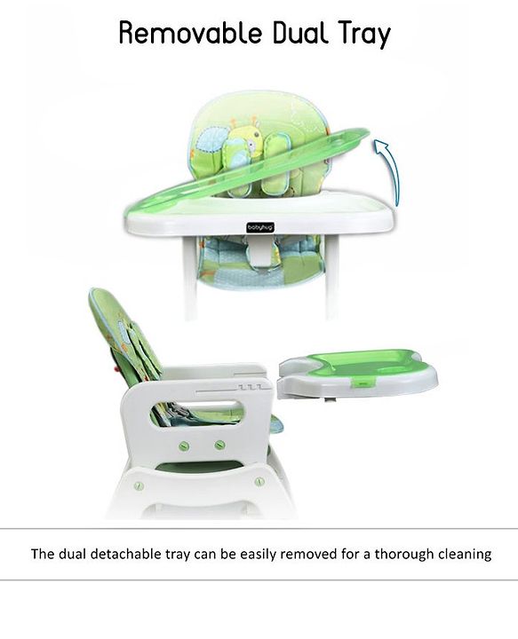 Babyhug Dolce Vita 3 in 1 High Chair With Caster Wheels & 5 Point Safety Harness - Green