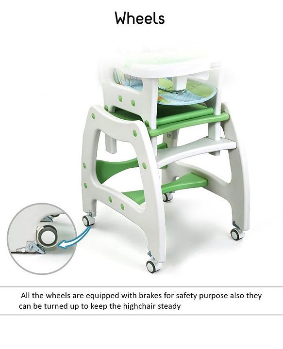 Babyhug Dolce Vita 3 in 1 High Chair With Caster Wheels & 5 Point Safety Harness - Green