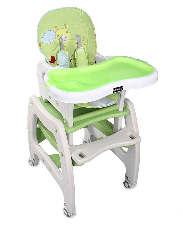 Babyhug Dolce Vita 3 in 1 High Chair With Caster Wheels & 5 Point Safety Harness - Green