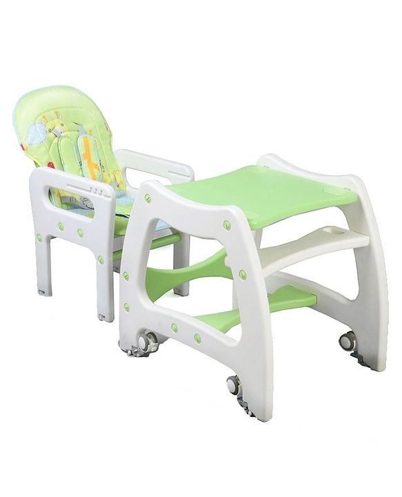 Babyhug Dolce Vita 3 in 1 High Chair With Caster Wheels & 5 Point Safety Harness - Green