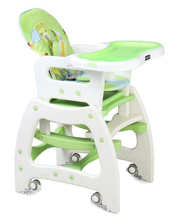 Babyhug Dolce Vita 3 in 1 High Chair With Caster Wheels & 5 Point Safety Harness - Green