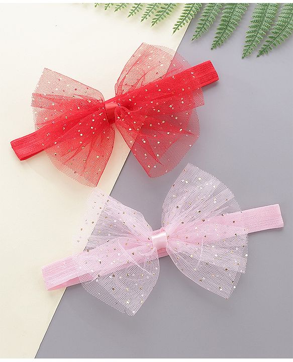 Babyhug Free Size Headbands With Bow Applique Pack of 2 - Pink & Red