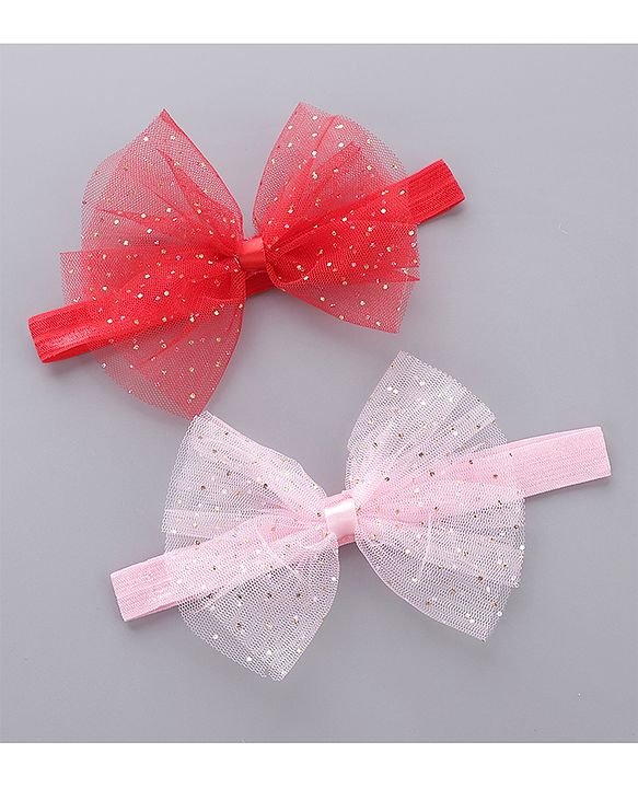 Babyhug Free Size Headbands With Bow Applique Pack of 2 - Pink & Red