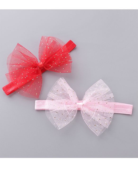 Babyhug Free Size Headbands With Bow Applique Pack of 2 - Pink & Red
