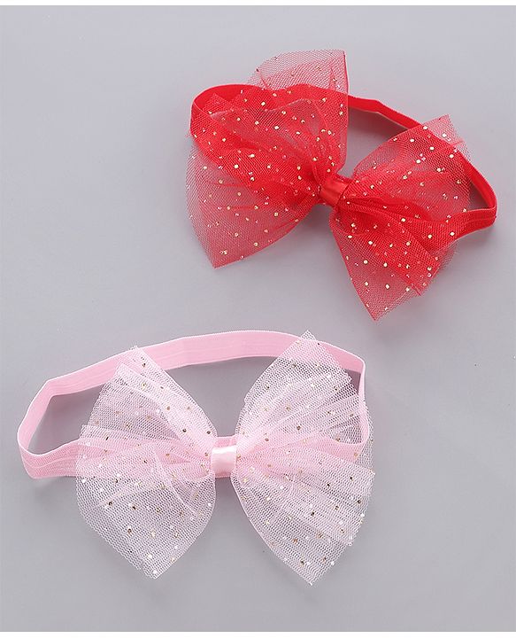 Babyhug Free Size Headbands With Bow Applique Pack of 2 - Pink & Red