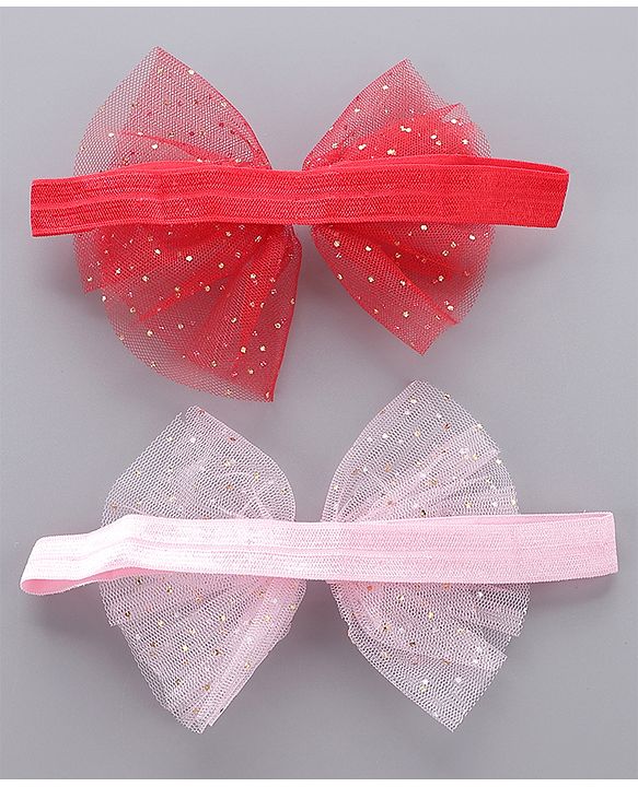 Babyhug Free Size Headbands With Bow Applique Pack of 2 - Pink & Red