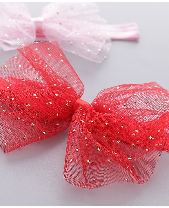Babyhug Free Size Headbands With Bow Applique Pack of 2 - Pink & Red