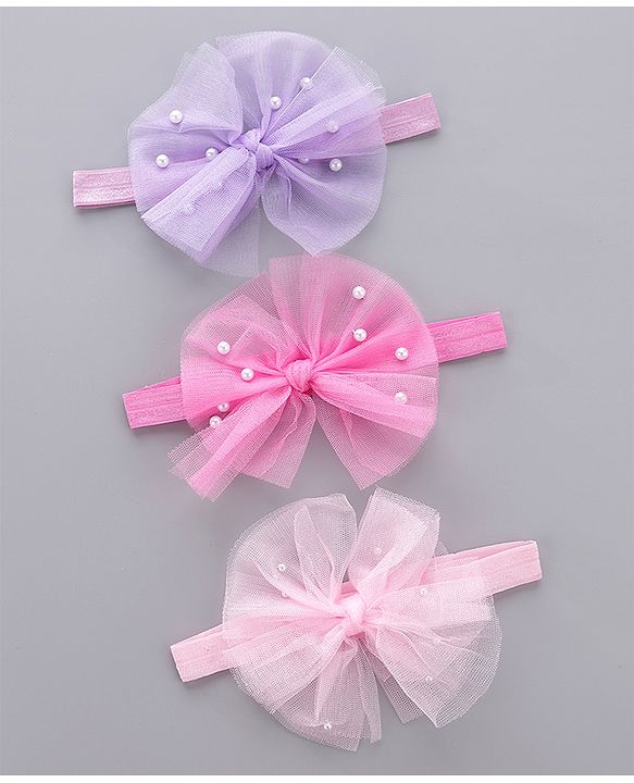 Babyhug Free Size Headbands With Bow Applique Pack of 3 - Pink & Purple