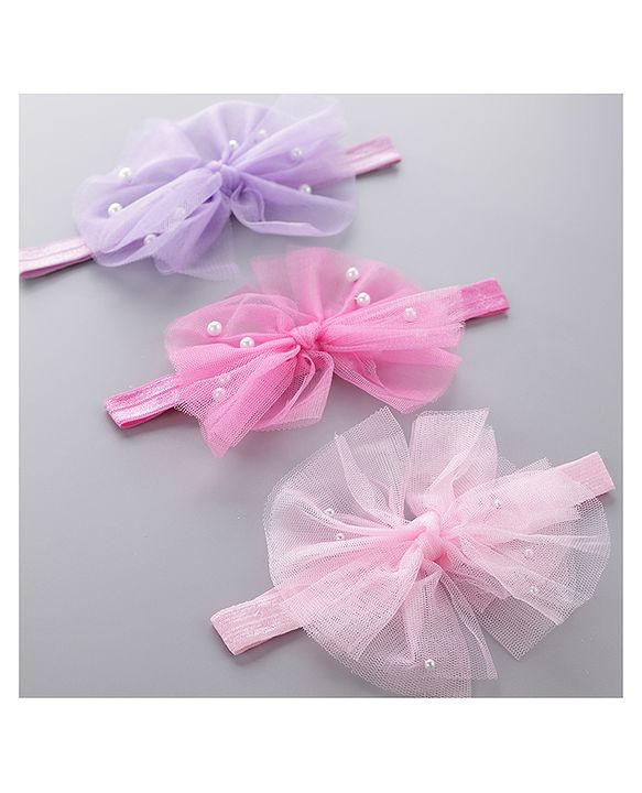 Babyhug Free Size Headbands With Bow Applique Pack of 3 - Pink & Purple