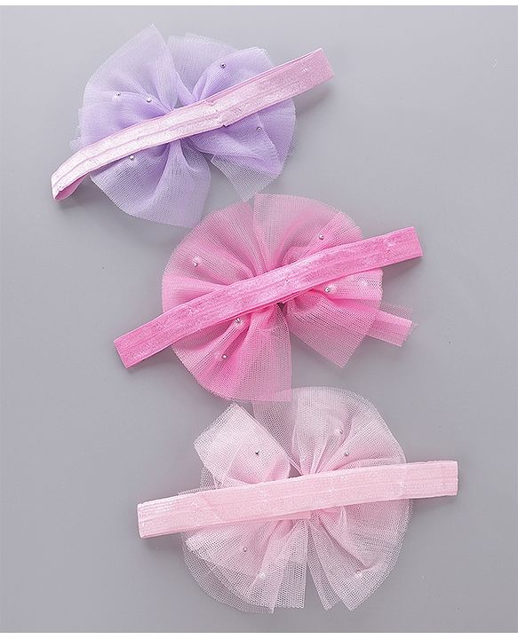 Babyhug Free Size Headbands With Bow Applique Pack of 3 - Pink & Purple