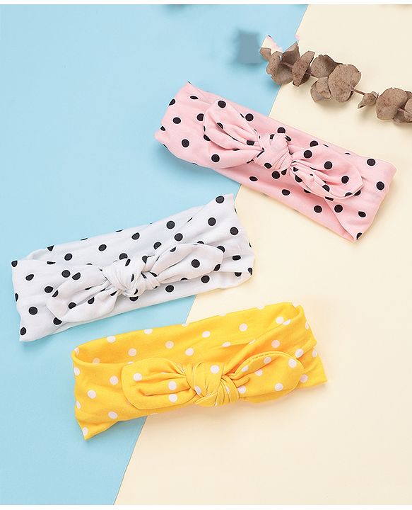Babyhug Headbands with Bow Applique Pack of 3 - Pink White & Yellow