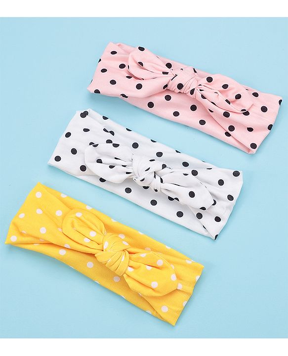 Babyhug Headbands with Bow Applique Pack of 3 - Pink White & Yellow