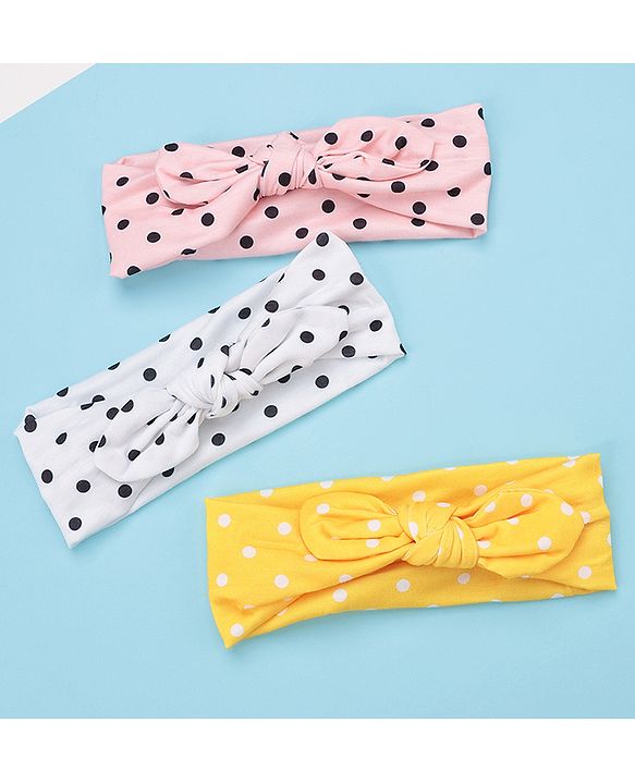 Babyhug Headbands with Bow Applique Pack of 3 - Pink White & Yellow