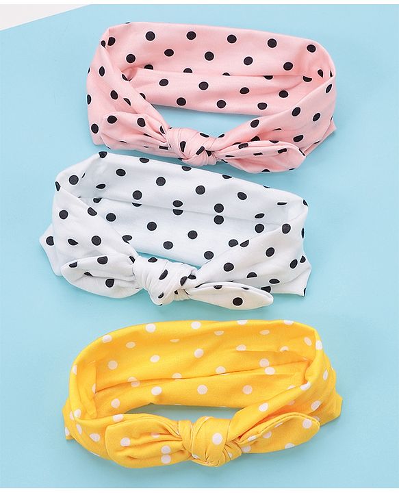 Babyhug Headbands with Bow Applique Pack of 3 - Pink White & Yellow
