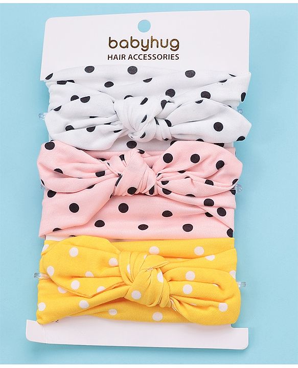 Babyhug Headbands with Bow Applique Pack of 3 - Pink White & Yellow
