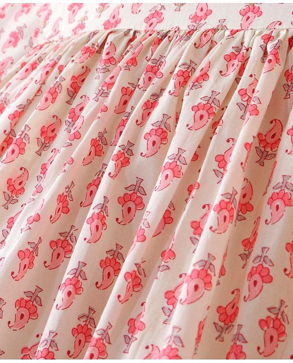 Babyhug Cambric Three Fourth Sleeves Kurti Palazzo and Dupatta Set Floral Paisley Print - Pink