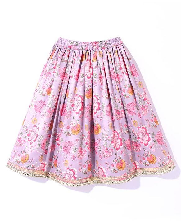 Babyhug Woven Sleeveless Choli  Lehenga and Dupatta Set Floral Print - Lavender