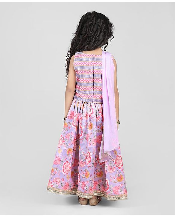 Babyhug Woven Sleeveless Choli  Lehenga and Dupatta Set Floral Print - Lavender