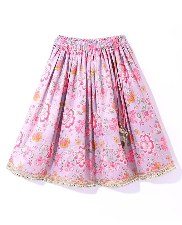Babyhug Woven Sleeveless Choli  Lehenga and Dupatta Set Floral Print - Lavender