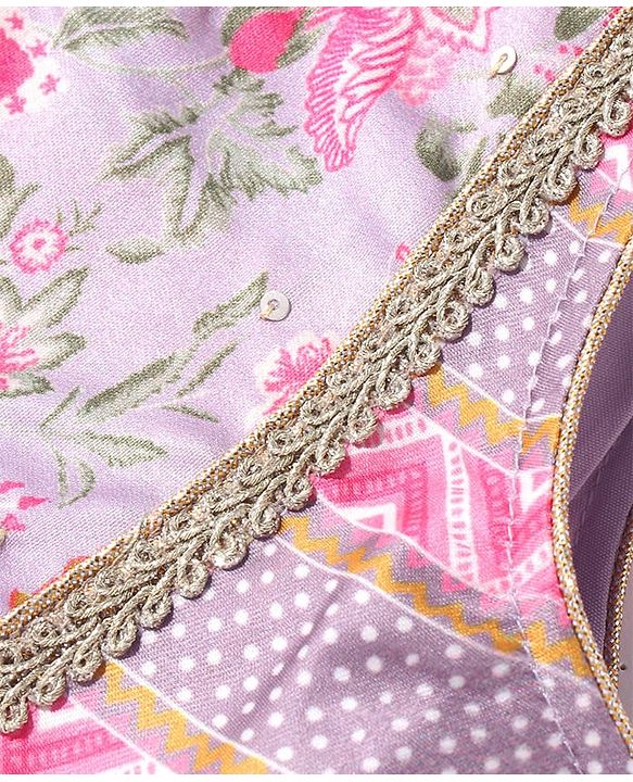 Babyhug Woven Sleeveless Choli  Lehenga and Dupatta Set Floral Print - Lavender