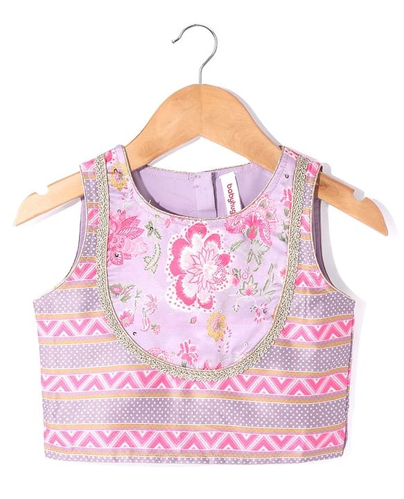 Babyhug Woven Sleeveless Choli  Lehenga and Dupatta Set Floral Print - Lavender
