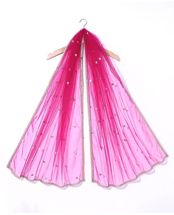 Babyhug Georgett Three Fourth Sleeves Floral Embroidered & Sequin Kurti and Palazzo Set with Dupatta - Hot Pink