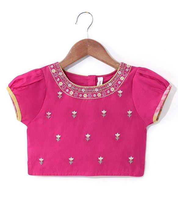 Babyhug Short Sleeves Embroidered Choli with Floral Print Lehenga and Dupatta Set- Yellow