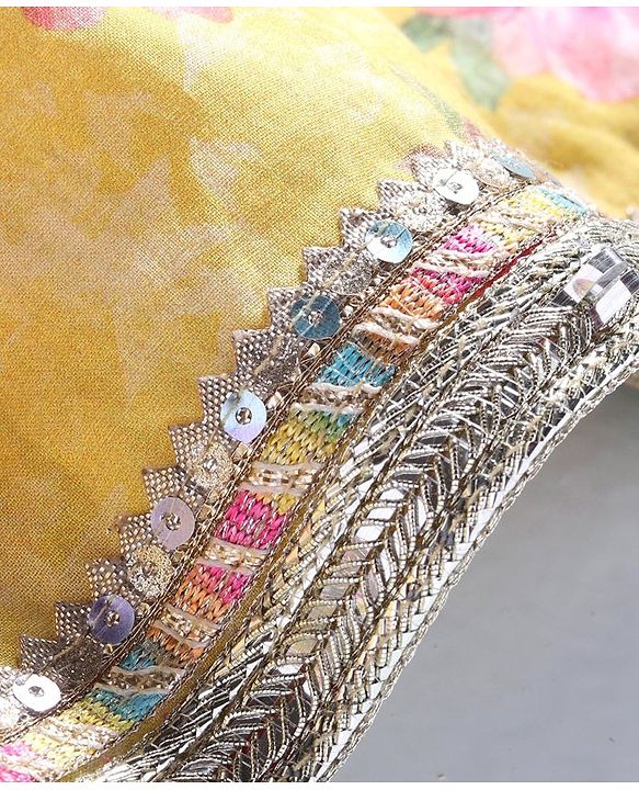 Babyhug Short Sleeves Embroidered Choli with Floral Print Lehenga and Dupatta Set- Yellow