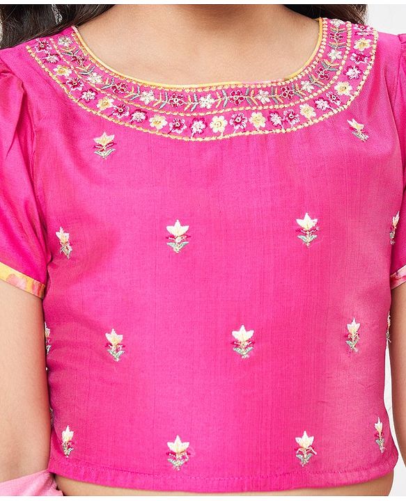 Babyhug Short Sleeves Embroidered Choli with Floral Print Lehenga and Dupatta Set- Yellow