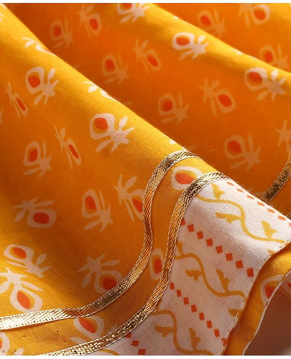 Babyhug Woven Three Fourth Sleeve Cambric Printed Kurti Palazzo and Dupatta Set - Yellow