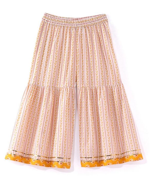 Babyhug Woven Three Fourth Sleeve Cambric Printed Kurti Palazzo and Dupatta Set - Yellow