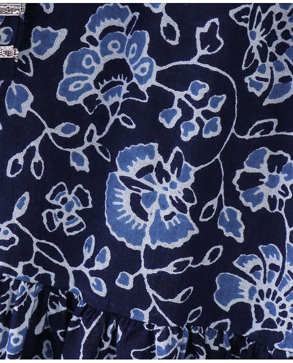 Babyhug Cambric Three Fourth Sleeves Kurti Sharara & Dupatta Set Floral Print with Embroidery Detailing - Indigo