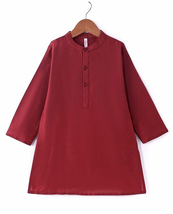 Babyhug 100% Cotton Woven Full Sleeves Cambric Kurta Pyjama Set With Mirror Embroided Jacket  -Red