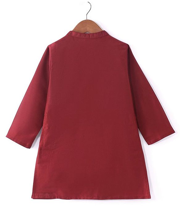 Babyhug 100% Cotton Woven Full Sleeves Cambric Kurta Pyjama Set With Mirror Embroided Jacket  -Red