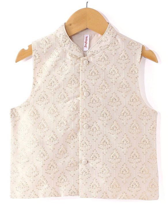 Babyhug 100% Cotton Woven Full Sleeves Cambric Kurta Pyjama Set With Mirror Embroided Jacket  -Red