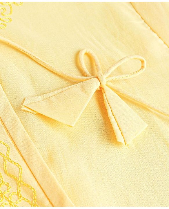 Babyhug Cotton Woven Floral Embroidered Angarakha Full Sleeves Kurta & Dhoti Set - Yellow