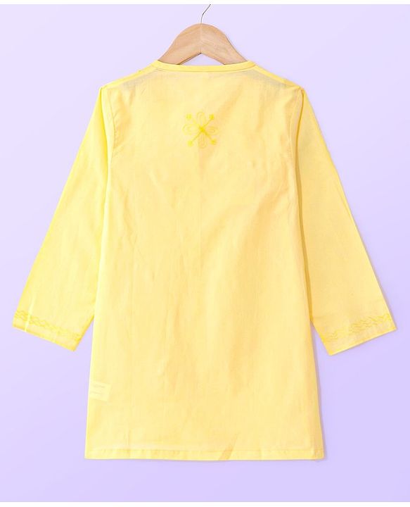 Babyhug Cotton Woven Floral Embroidered Angarakha Full Sleeves Kurta & Dhoti Set - Yellow