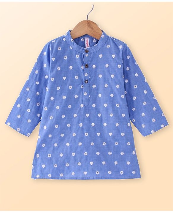 Babyhug Cambric Full Sleeves Embroiderd Kurta Pyjama Set - Blue