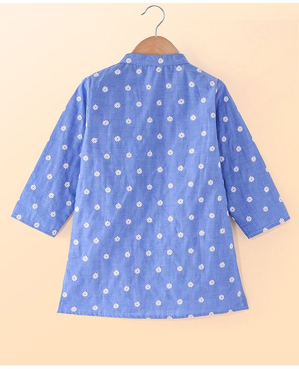 Babyhug Cambric Full Sleeves Embroiderd Kurta Pyjama Set - Blue