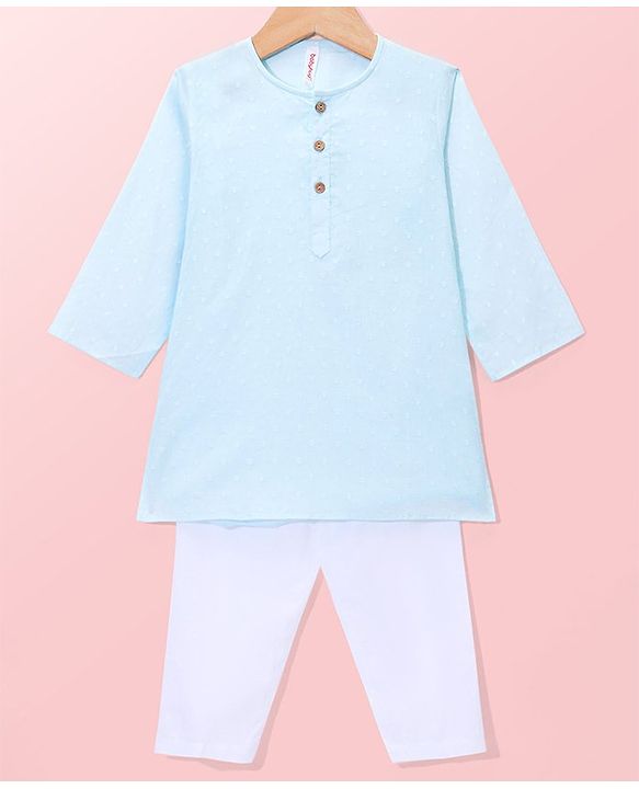 Babyhug Cambric Woven Full Sleeves Embroidered Kurta Pyjama Set - Blue