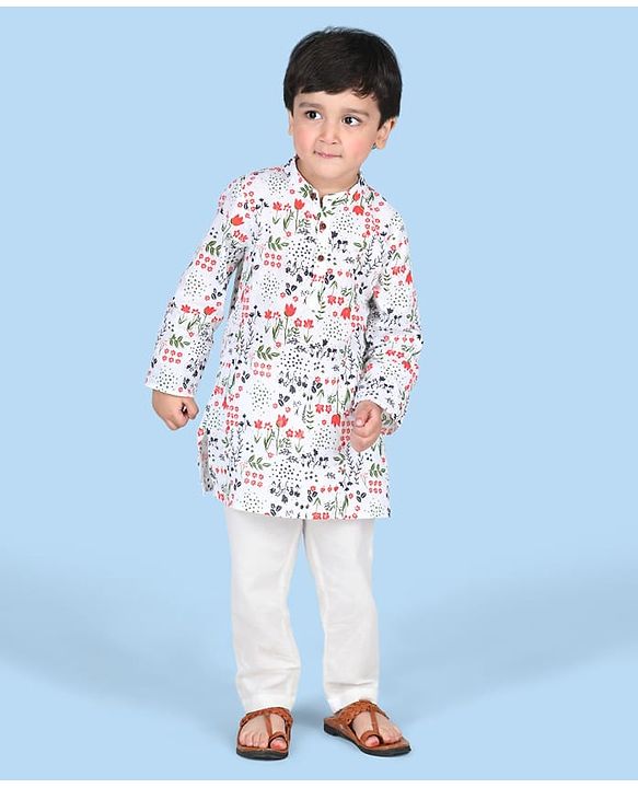 Babyhug Cotton Woven Cambric Full Sleeves Kurta Pyjama Set Floral Print - Multicolor