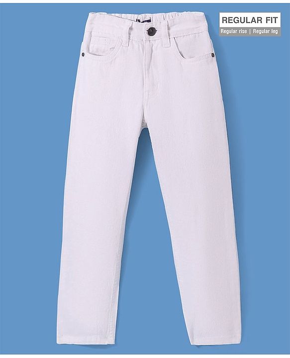 Pine Kids Denim Woven Full Length  Washed Jeans Solid Color - White