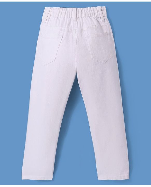 Pine Kids Denim Woven Full Length  Washed Jeans Solid Color - White
