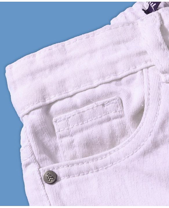 Pine Kids Denim Woven Full Length  Washed Jeans Solid Color - White